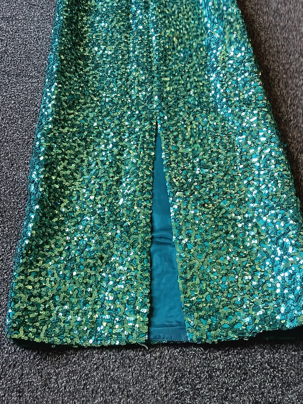 True Vintage Mike Benet Teal Full Sequin Beaded Formal Evening Gown USA, Size 6 - Picture 8 of 16